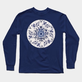 Hand painted watercolor blue and white delftware porcelain plate Long Sleeve T-Shirt